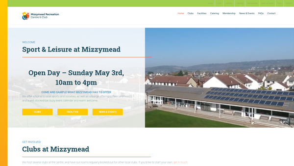 Screenshot of the Mizzymead Recreation Centre website
