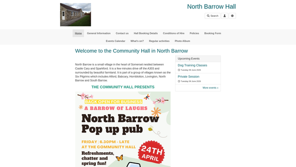 Screenshot of the Village Hall website
