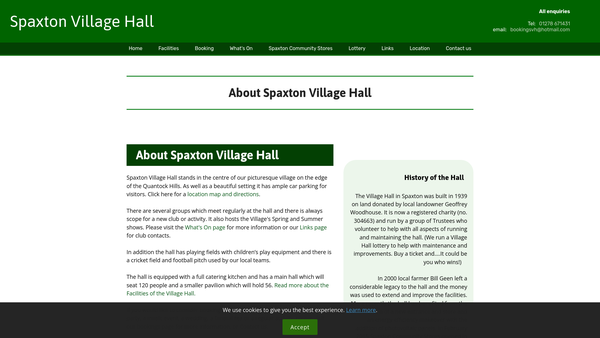 Screenshot of the Spaxton Village Hall And Playing Field website