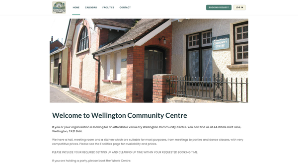 Screenshot of the Community Centre website