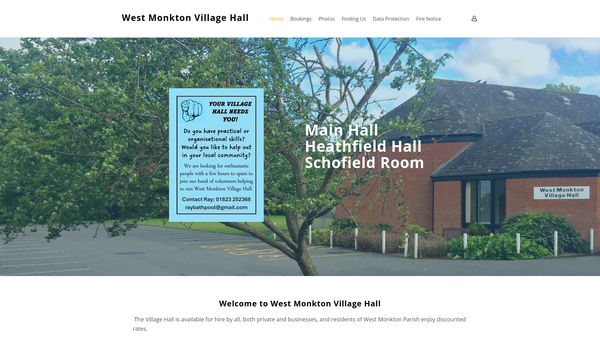 Screenshot of the West Monkton Village Hall website