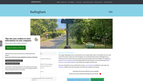 Screenshot of the Badingham Village Hall website