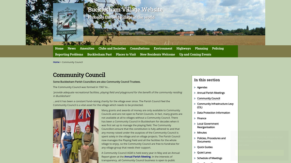Screenshot of the Bucklesham Community Council website