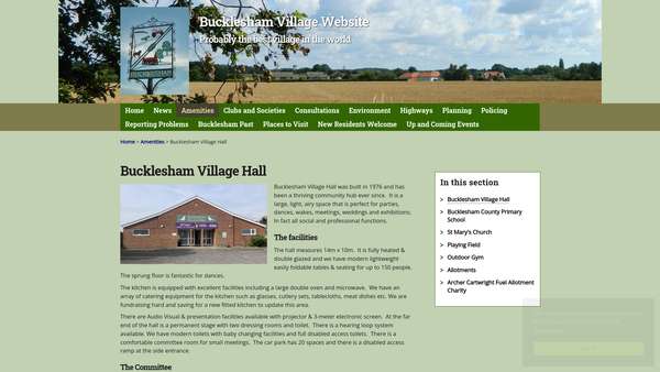 Screenshot of the Bucklesham Village Hall website