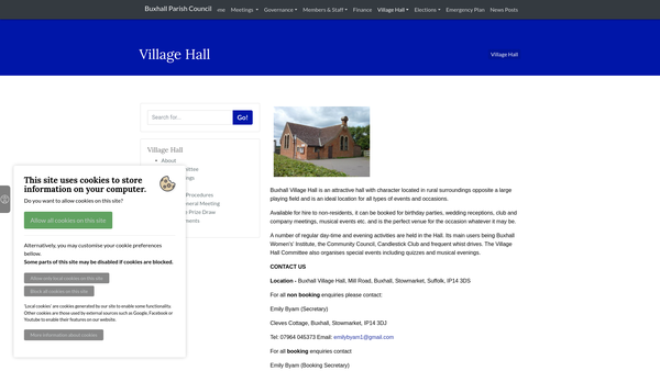 Screenshot of the Buxhall Village Hall website