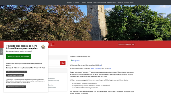 Screenshot of the Claydon And Barham Village Hall website