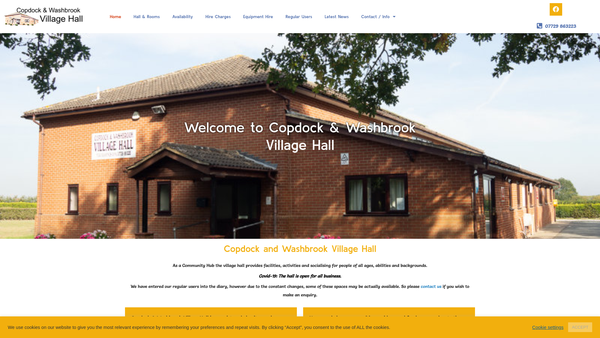 Screenshot of the Copdock And Washbrook Village Hall website