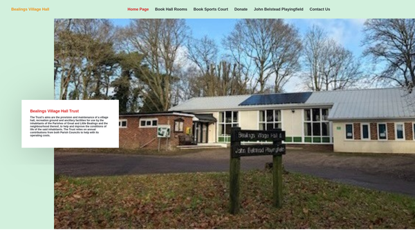 Screenshot of the Bealings Village Hall Trust website