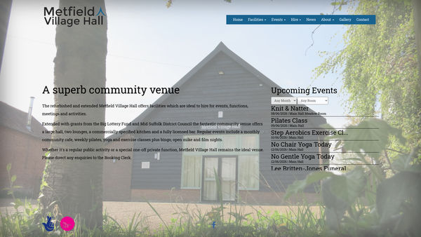 Screenshot of the Metfield Village Hall website