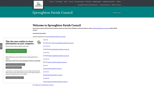 Screenshot of the Sproughton Playing Field website