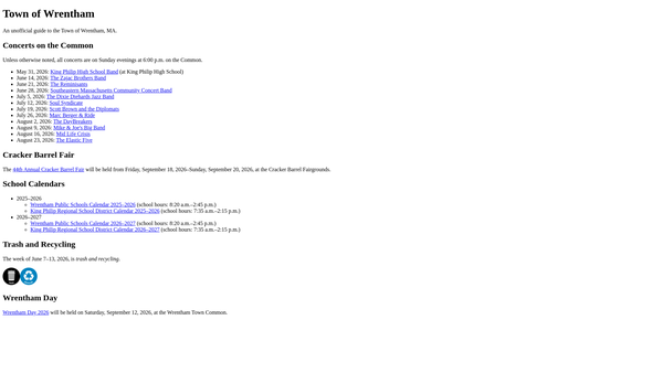 Screenshot of the Wrentham Village Hall website
