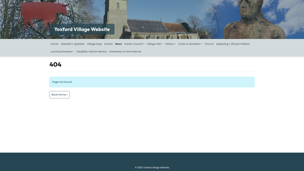 Screenshot of the Yoxford Village Hall website