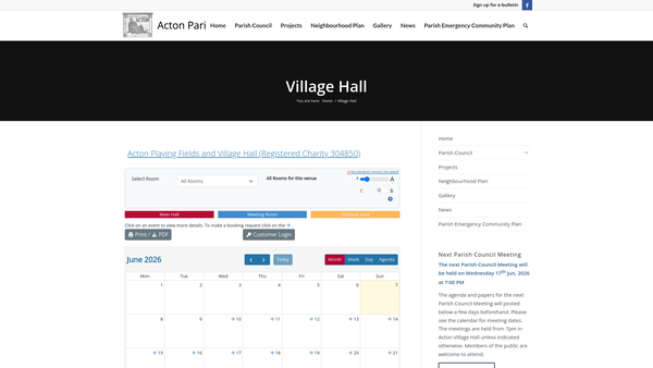 Screenshot of the Acton Playing Fields And Village Hall website