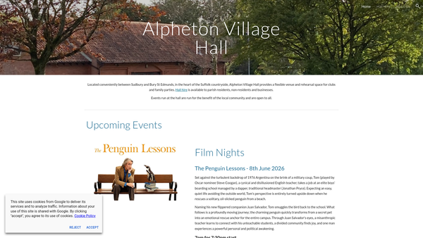 Screenshot of the Alpheton Jubilee Hall website