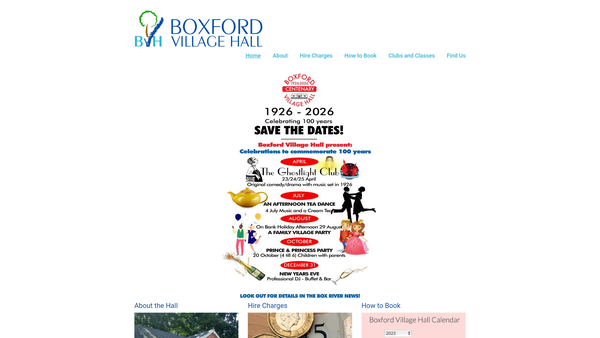 Screenshot of the Boxford Village Hall website