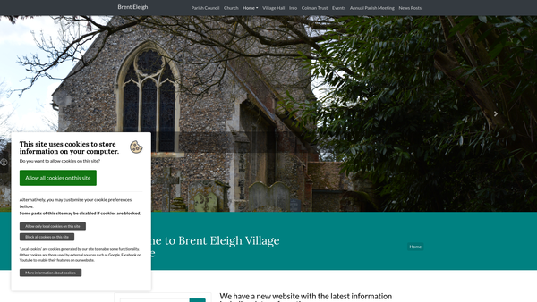 Screenshot of the Brent Eleigh Village Hall website
