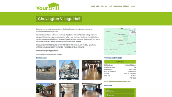 Screenshot of the Chevington Village Hall website