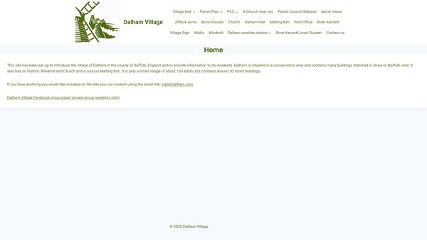 Screenshot of the Dalham Village Hall website