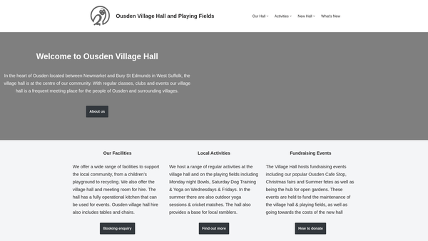 Screenshot of the Ousden Village Hall and Playing Fields website