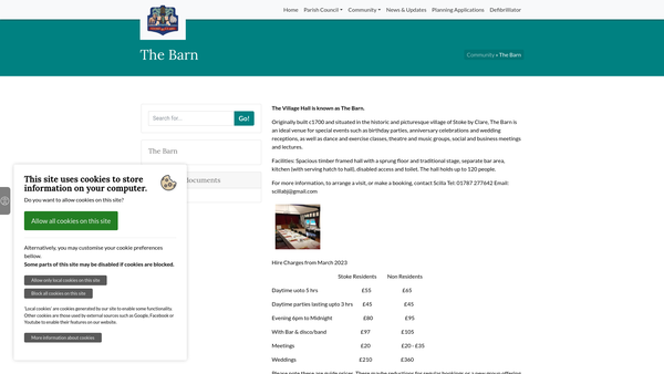 Screenshot of the Stoke-By-Clare Village Hall website