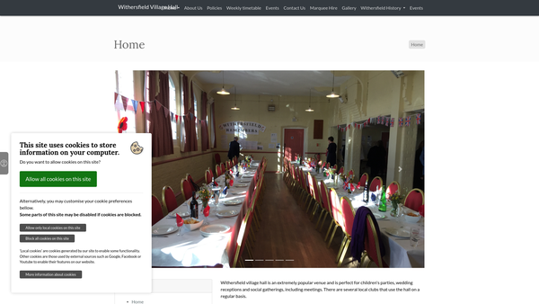 Screenshot of the Withersfield Village Hall website