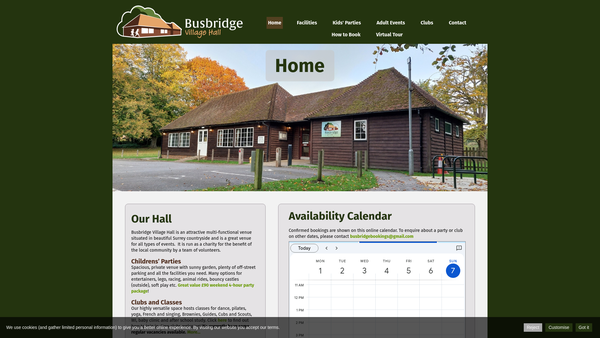 Screenshot of the Busbridge Village Hall website