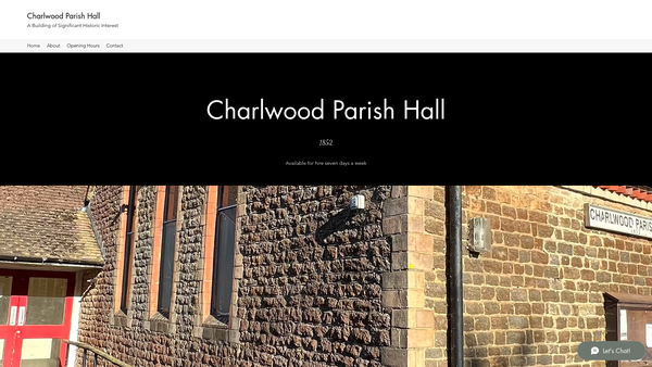 Screenshot of the Charlwood Parish Hall website
