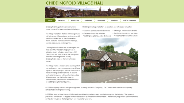 Screenshot of the Chiddingfold Village Hall Charity website