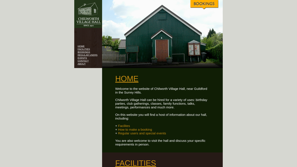 Screenshot of the Chilworth Village Hall website