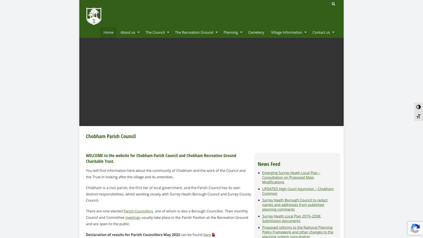 Screenshot of the Chobham Recreation Ground Charitable Trust website