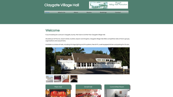 Screenshot of the Claygate Village Hall Association website