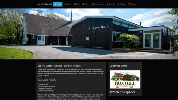 Screenshot of the Box Hill Village Hall website