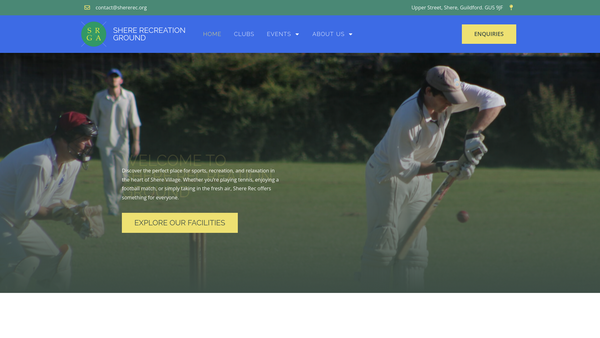Screenshot of the Shere Recreation Ground website