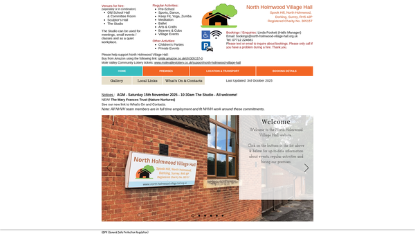 Screenshot of the North Holmwood Village Hall website