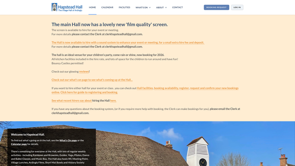 Screenshot of the Hapstead Hall website