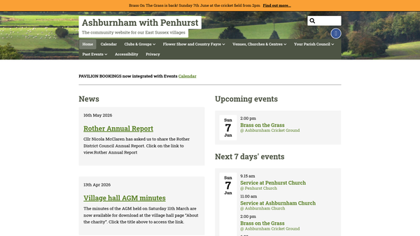 Screenshot of the Ashburnham And Penhurst Village Hall website