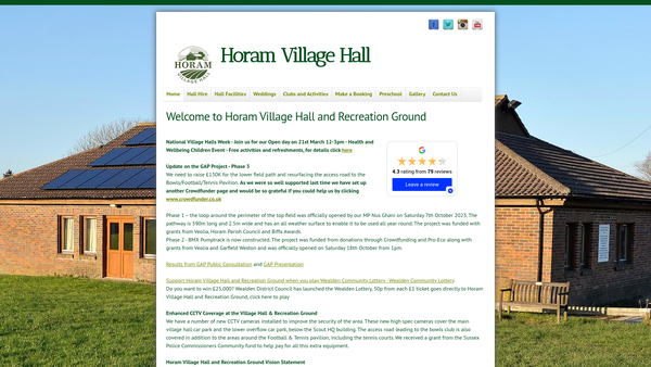 Screenshot of the The Horam Village Hall And Recreation Ground Charity website