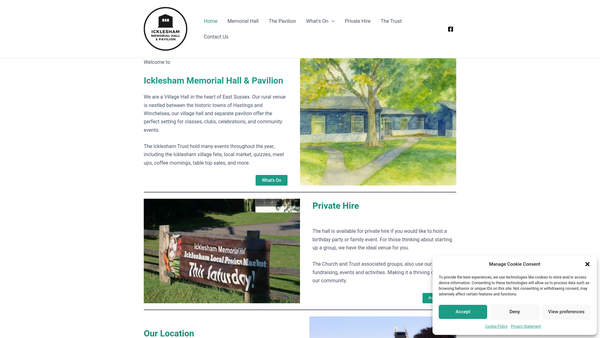 Screenshot of the Icklesham Memorial Hall website