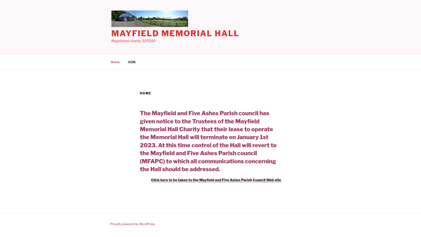 Screenshot of the Mayfield Memorial Hall website