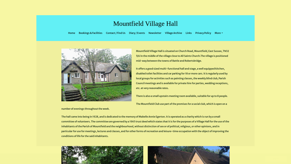 Screenshot of the Mountfield Village Hall website