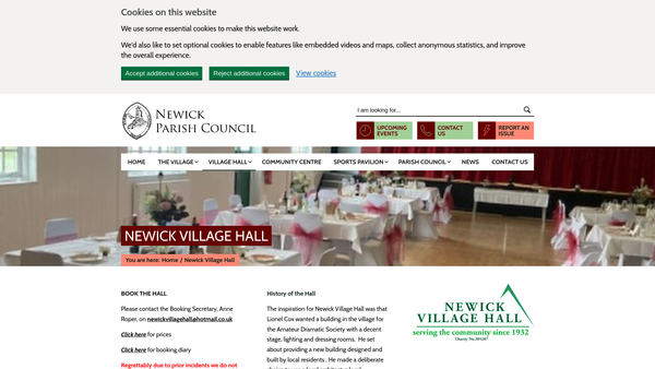 Screenshot of the Village Hall website