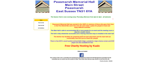 Screenshot of the Peasmarsh Memorial Hall website