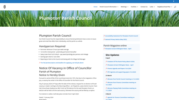 Screenshot of the Village Hall- Plumpton website