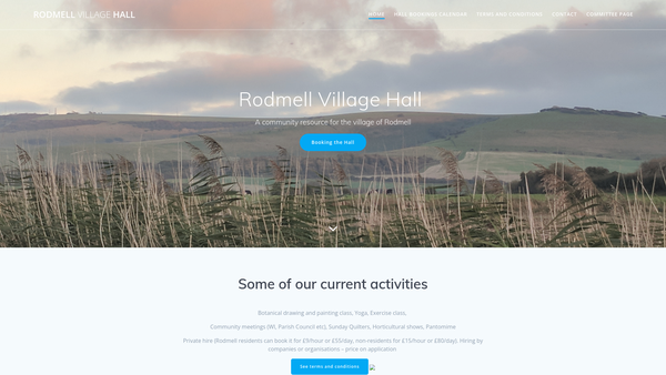 Screenshot of the Rodmell Village Hall website