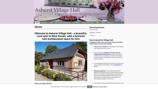 Screenshot of the Ashurst Village Hall website