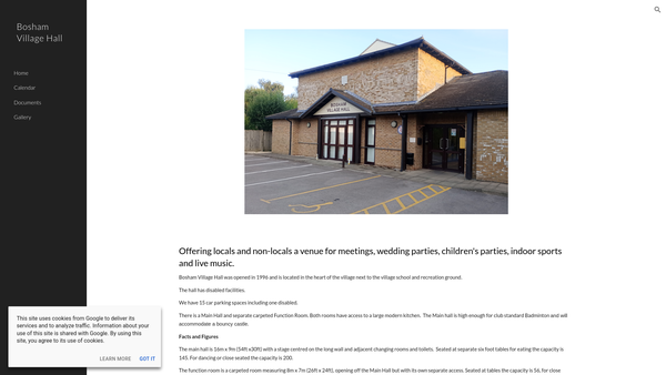Screenshot of the Bosham Village Hall website