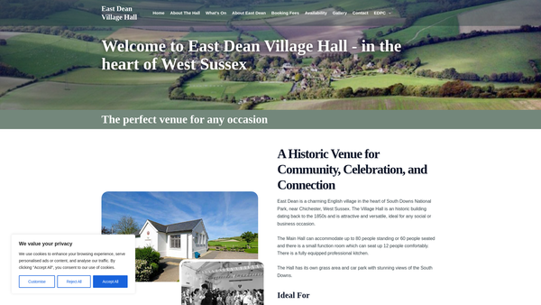Screenshot of the East Dean Village Hall website