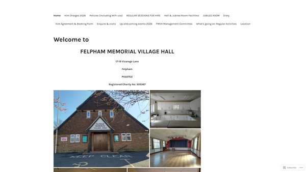 Screenshot of the Felpham Memorial Village Hall website