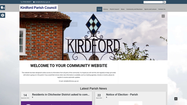 Screenshot of the The Kirdford Village Hall website