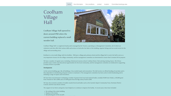 Screenshot of the Coolham Village Hall website